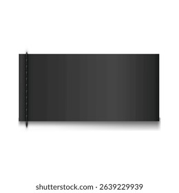 Horizontal black cotton ribbon with topstitching on the left edge. Textile label mockup. Template for brand information, care instructions or industrial use. Realistic vector illustration.