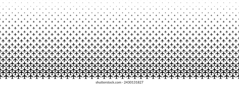 horizontal black halftone of aeroplane design for pattern and background.