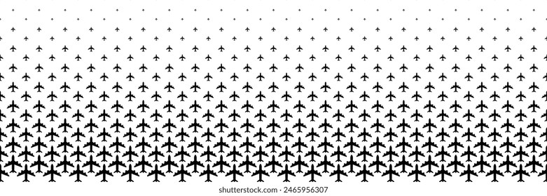 horizontal black halftone of airplane design for pattern and background.