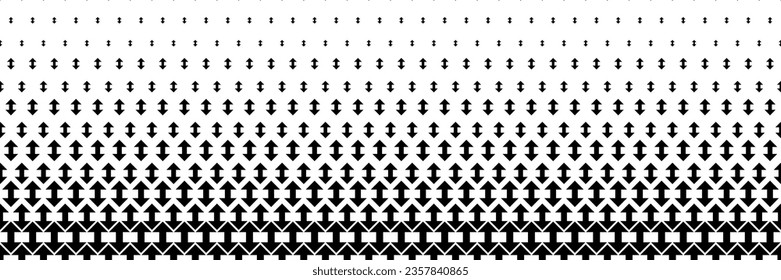 horizontal black halftone of arrow design for pattern and background.