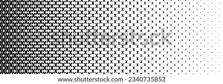 horizontal black halftone of capital letter X design for pattern and background.