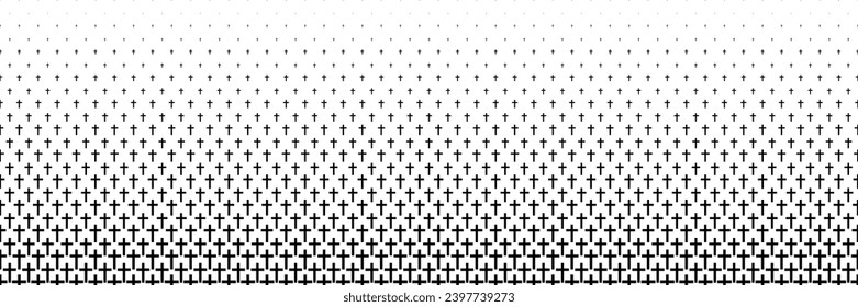 horizontal black halftone of cross design for pattern and background.