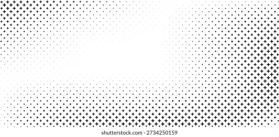 horizontal black halftone of cross or plus sign design for pattern and background.

