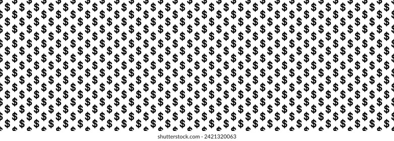 horizontal black halftone of dollar currency sign design for pattern and background.