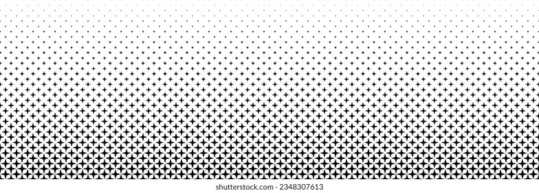 horizontal black halftone of four v-shaped projection design for pattern and background.