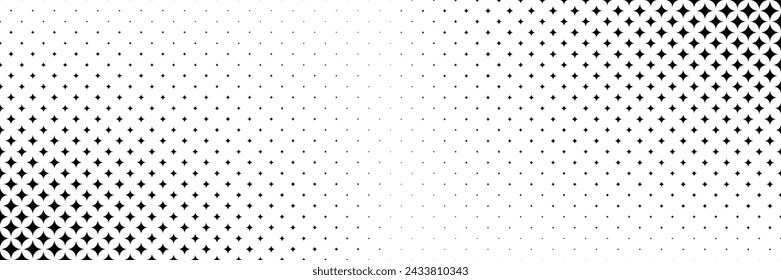 horizontal black halftone of glowing glitter star design for pattern and background.