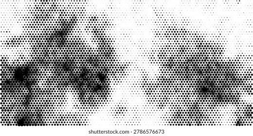 horizontal black halftone of hexagon design for pattern and background.