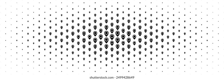 horizontal black halftone of map and location pointer spread from center for pattern and background.