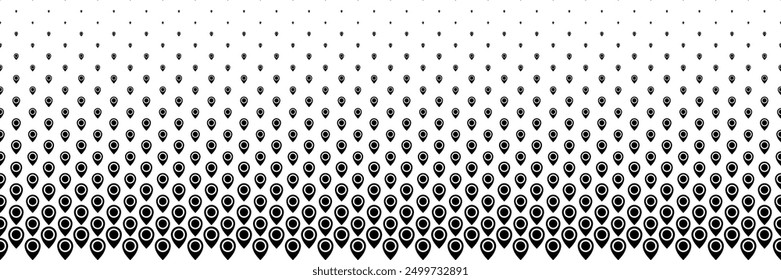 Horizontal semitono negro de mapa y diseño de icono de puntero de ubicación para patrón y fondo.