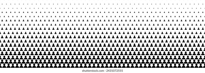 horizontal black halftone of people design for pattern and background.