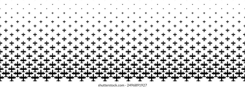 horizontal black halftone of propeller plane design for pattern and background.