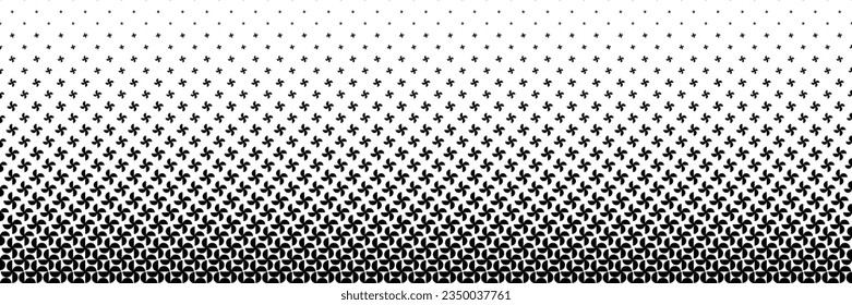 horizontal black halftone of semicircle design like a propeller for pattern and background.