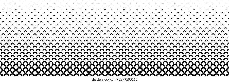 horizontal black halftone of semicircle design for pattern and background.