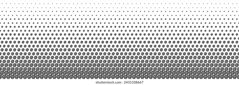 horizontal black halftone of  at sign design for pattern and background.