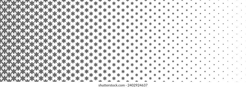 horizontal black halftone of snow flakes design for pattern and background.
