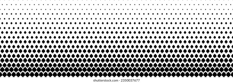 horizontal black halftone of spades icon of playing card design for pattern and background.