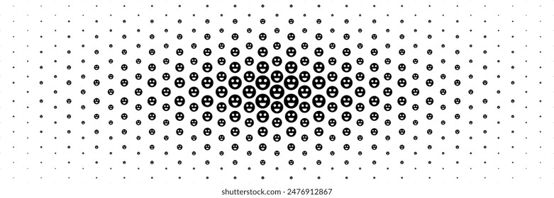 Horizontale schwarze Happy Face-Emotion, die sich von der Mitte für Muster und Hintergrund ausbreitet.