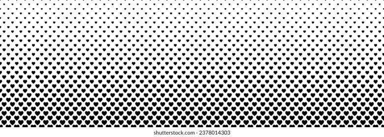 Horizontal black heart shape design on white for pattern and background.