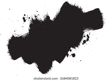 Horizontal Black Ink Brush Stroke Banner with Splatters


