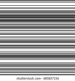 Horizontal black lines with the same thickness and random white space between them. Modern monochrome background. Vector illustration.

