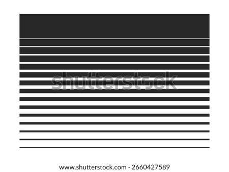 Horizontal black lines in varying thicknesses arranged from bold to thin on a white background, representing visual hierarchy, graphic design elements, separation, or structure