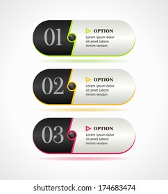 Horizontal black options banners or buttons with color elements
