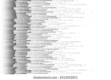 Linhas pontilhadas de ruído de gradiente paralelo preto horizontal em um fundo branco. Padrão de listras de grão de meio-tom abstrato minimalista. Textura de trabalho de ponto de pontilhismo de gradiente. Ilustração vetorial