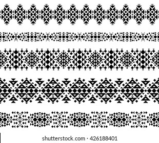 Horizontal black seamless ethnic pattern or tribal pattern set. Vector illustration