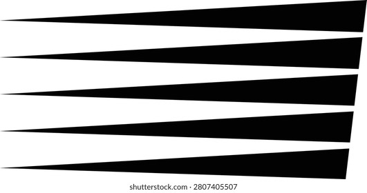 Horizontal black speed lines with tapering effect on transparent background for conveying motion and velocity in dynamic graphic designs.