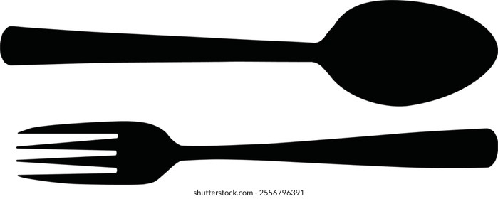 Horizontal black spoon and fork icon vector on white background. Kitchen Icon illustration design