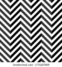 Horizontal black stripes in zigzag seamless pattern. Vector abstract 3d texture. Geometric shape. 