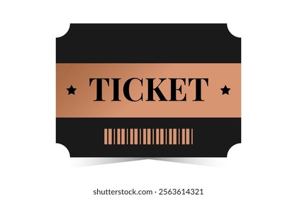 Horizontal black ticket with bronze barcode template. Cinema, theater, casino, concert, opera, ballet, performance copper design. Vector illustration on white background