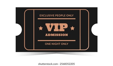 Horizontal black vip admission with bronze text template. Cinema, theater, casino, concert, opera, ballet, performance copper design. Vector illustration on white background