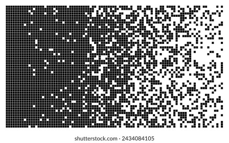 Horizontaler schwarzer weißer abstrakter Hintergrund mit quadratischen Pixeln, Cover, Halbton-Website-Präsentation, Webbericht, Album im HD-Format. Layout der Benutzeroberfläche für das Webdesign von Internetprodukten. Vektorbanner