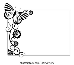Horizontal black and white frame with butterflies
