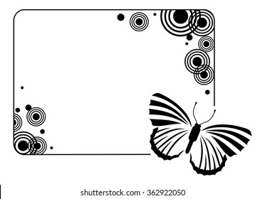 Horizontal black and white frame with butterflies