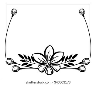 Horizontal black and white frame with flowers