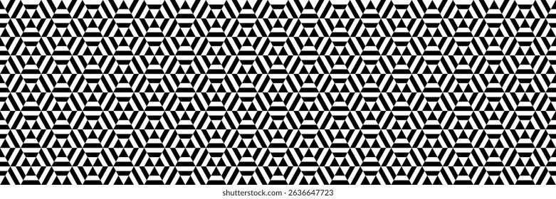 horizontal black and white geometry of triangle,hexagon design for pattern and background.