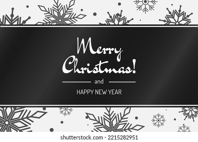 Horizontale schwarz-weiße Grußkarte Frohe Weihnachten und glückliches neues Jahr