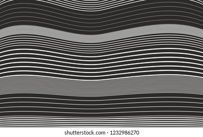 horizontal black and white lines stripes pattern wavy effect vector monochrome  background