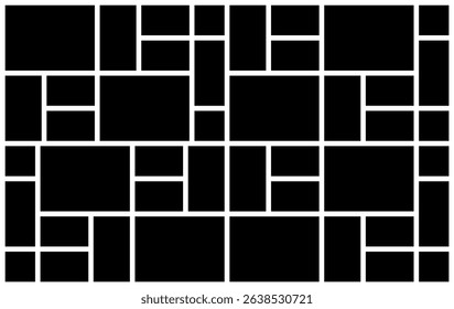 A Horizontal Black and White Rectangular Grid Photo Collage Template for Multiple Photos. blank college frame photo part or picture Vector mockup. frame. picture college. picture frames.