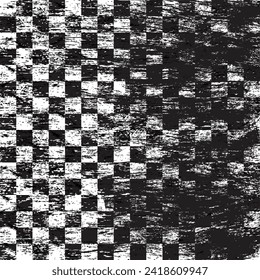 Horizontal black and white sport flags silhouettes for start and finish lines with grunge orange brush lines