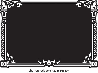 horizontal black and white stencil square Traditional vintage floral design border frame	