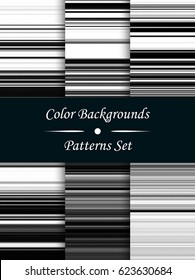 Horizontal black and white stripes abstract background, stretched pixels effect, seamless patterns, set