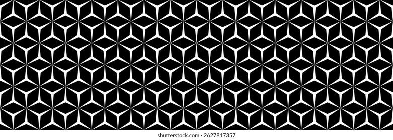 horizontal black and white triangle and hexagon design for pattern and background.