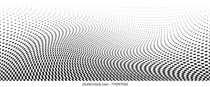 Horizontal black and white vector halftone abstract background. Monochrome pattern with dot and circles squares.
