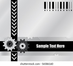 horizontal black-and-white background with gears