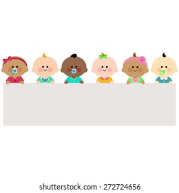 Horizontal blank banner with babies. Vector illustration 
