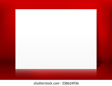 Horizontal Blank White Vector Paper Panel on Red Background Template - Empty Christmas Season  Greeting Card Backdrop for Your Own Design. XMas - X-Mas, Billboard, Placard and Advertising Space.