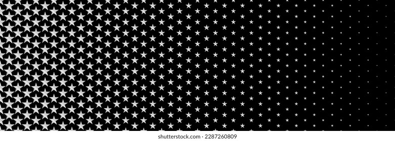 horizontal blended silver star design on black for pattern and background.